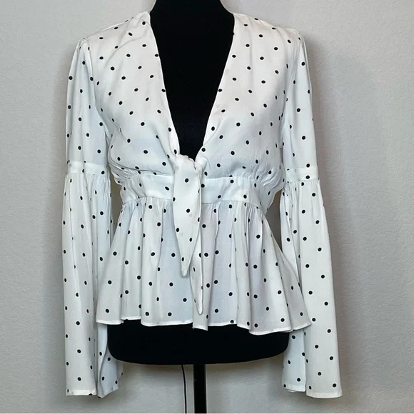 VICI Morgan White & Black Polka Dot Tie Top Size L - Picture 2 of 10